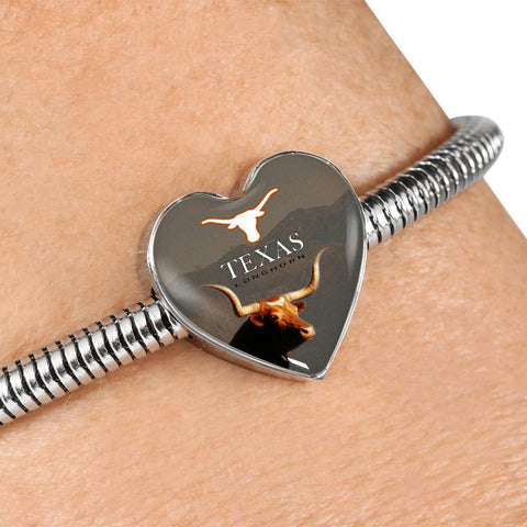 Texas Longhorn Cattle (Cow) Print Heart Steel Bracelet-Free Shipping