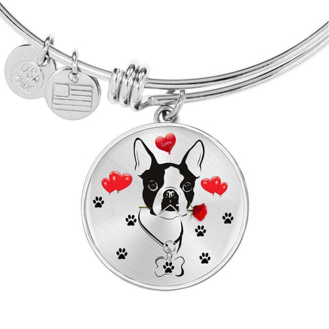 Cute Boston Terrier Print Circle Pendant Luxury Bangle-Free Shipping
