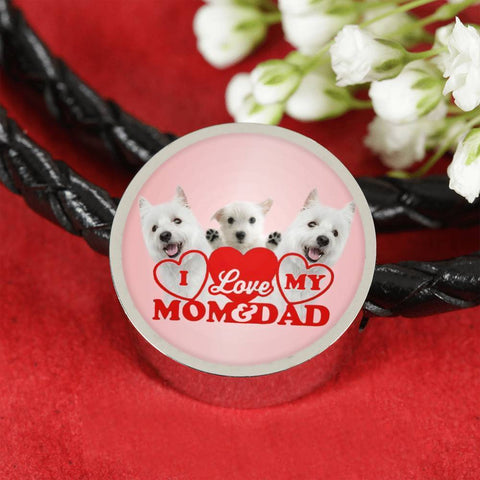 West Highland White Terrier (Westie) Family Print Circle Charm Leather Bracelet-Free Shipping