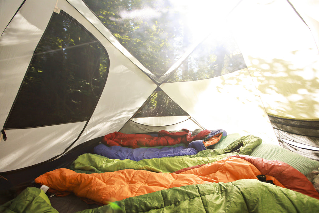 sleeping bags in a tent
