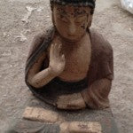 Carved wooden seated Buddha
