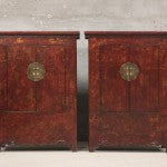 Pair of Red Lacquer Painted Armoires