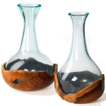 Glass Vase in Teak Bowl