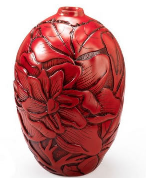 Red Chinese Peony Vase