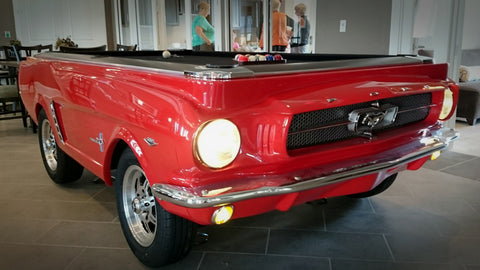 A Mustang car pool table on display