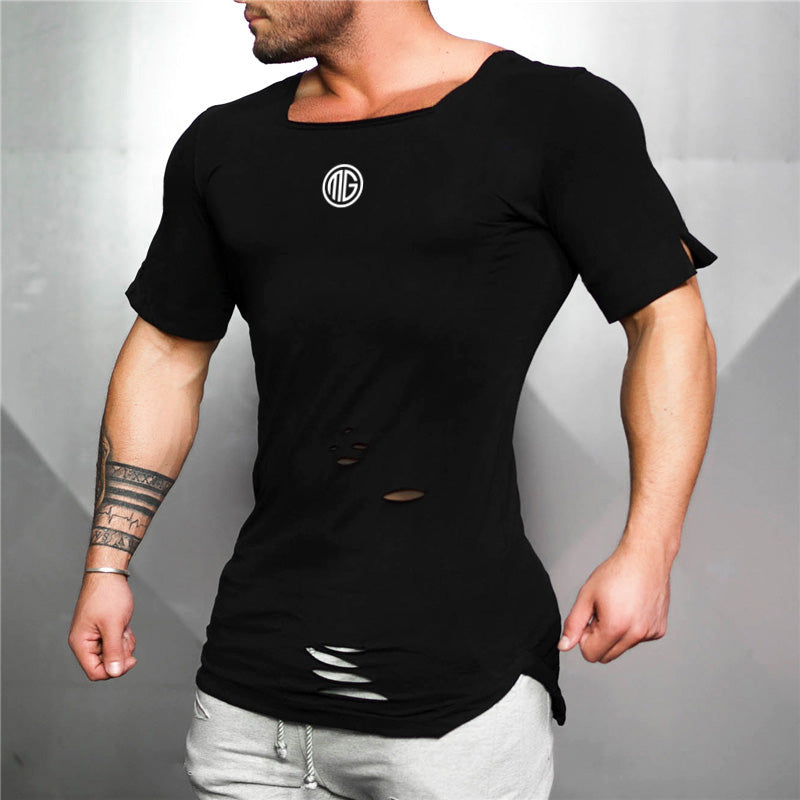 Vintage Ripped Hole T-shirt Men 