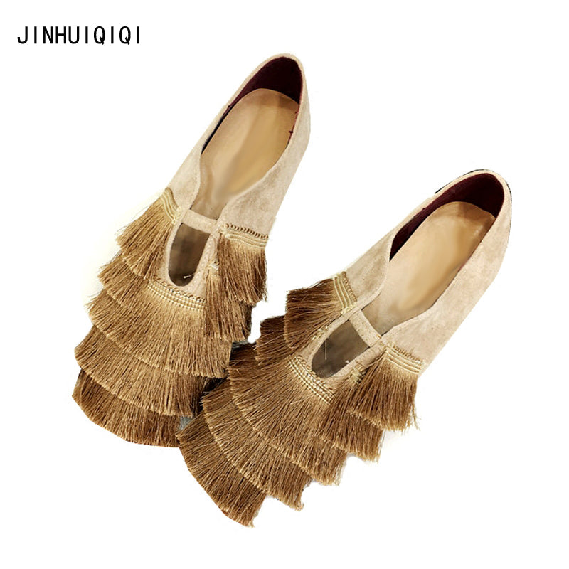 Women Flats Tassel Pointed Toe Vintage Shoes Ol Work Women Shoes