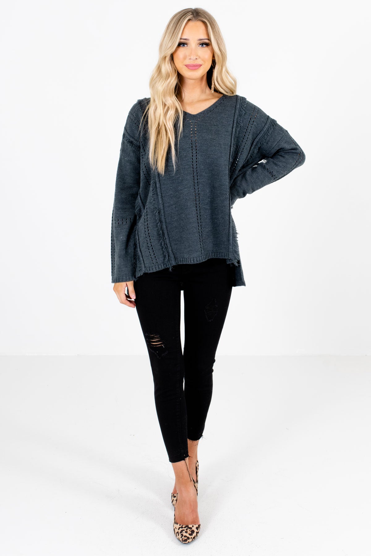 young & in love charcoal gray sweater