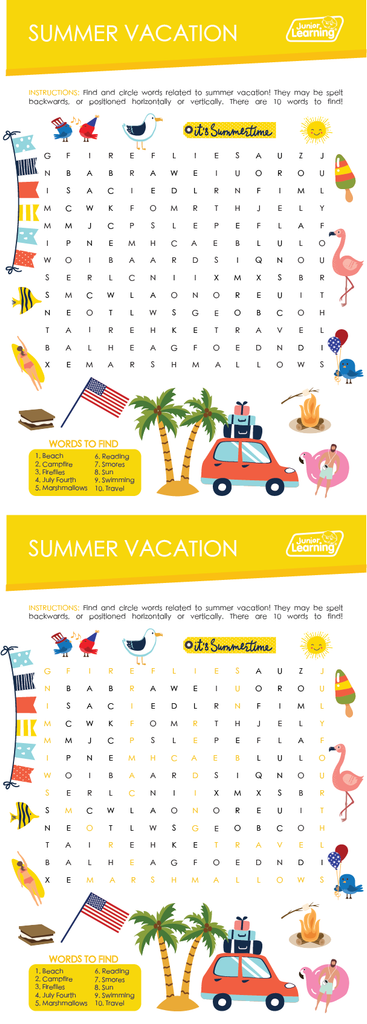 Summer Vacation Word Find Preview