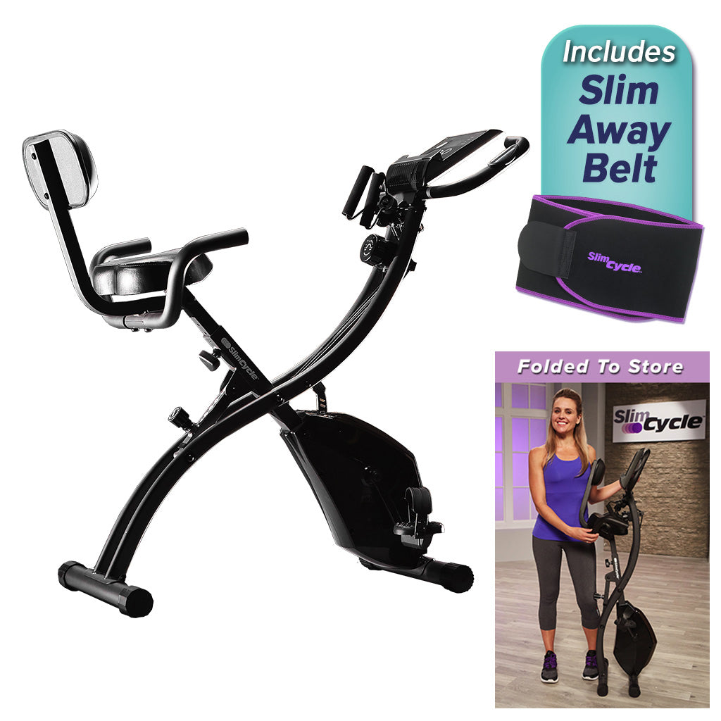Perfect Home Exercise Machine for Cardio BulbHead As Seen On TV Slim Cycle 2-in-1 Stationary Bike Folding Indoor Exercise Bike with Arm Resistance Bands and Heart Monitor 