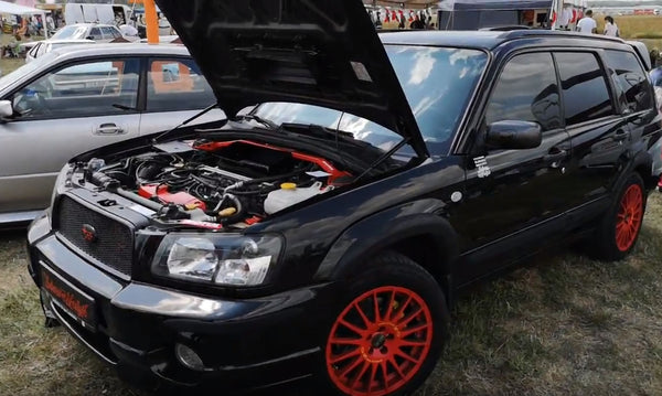 Black and Red 2003 Subaru Forester SG with OZ Racing Wheels at JapFest Poland 2019