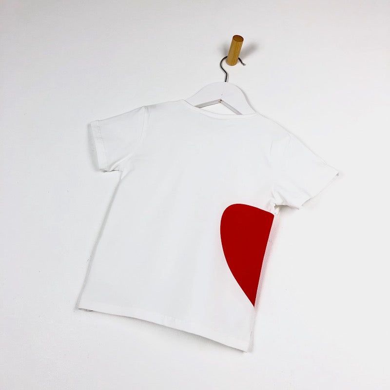 white t shirt with red hearts