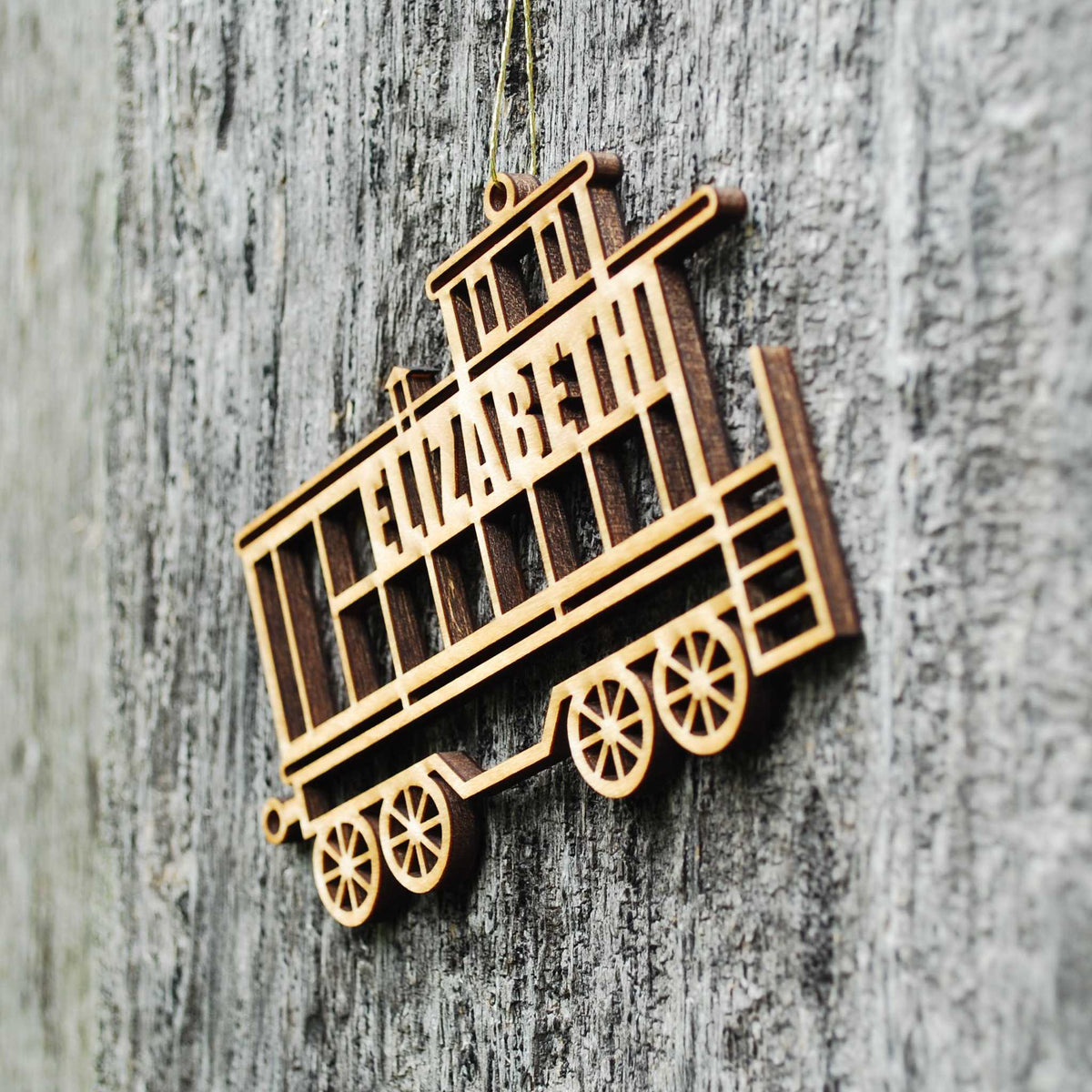 PERSONALIZED caboose wooden Christmas train ornament