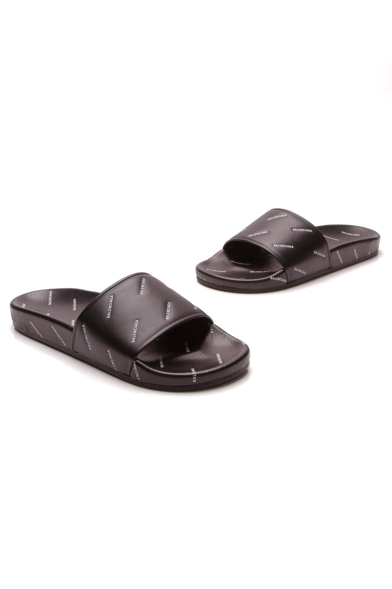 balenciaga logo flat pool slide sandals