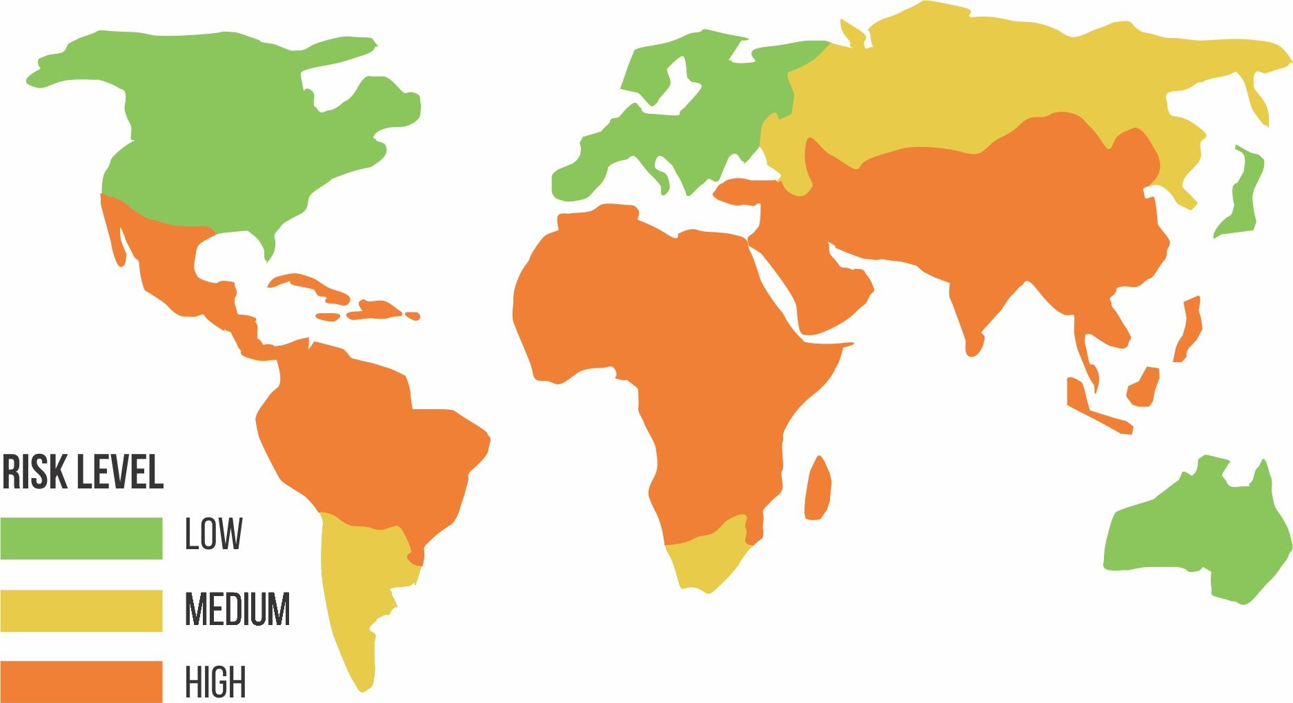 Map of diarrhea risk levels around the world