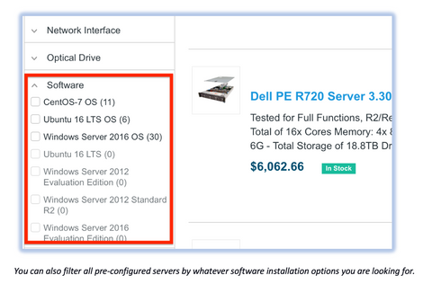 You can also filter all pre-configured servers by whatever software installation options you are looking for. 