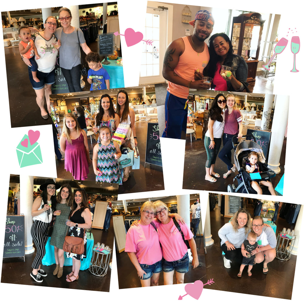 mother's day moms with their kids and family for sip n shop event