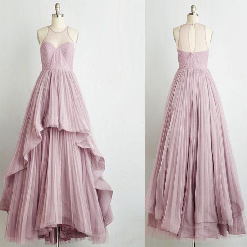 Simple Design Long A Line Tulle Prom Dresses Romantic Country