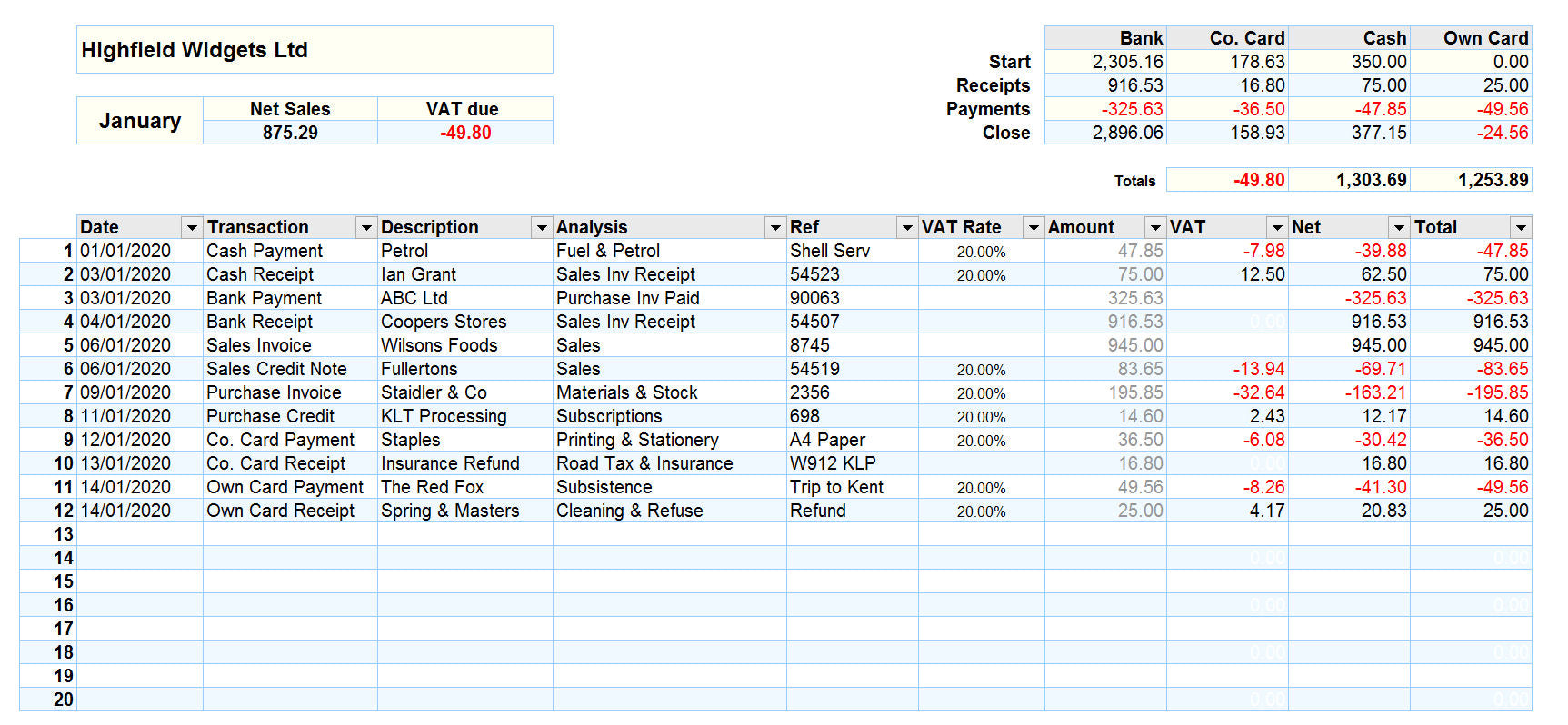 Accounting Spreadsheet for Mac