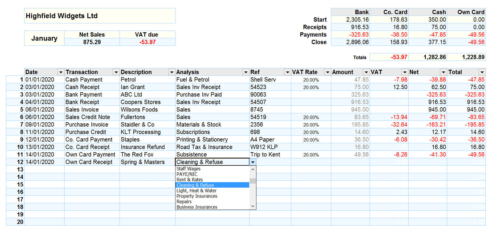 Accounting Spreadsheet for Mac with Analysis