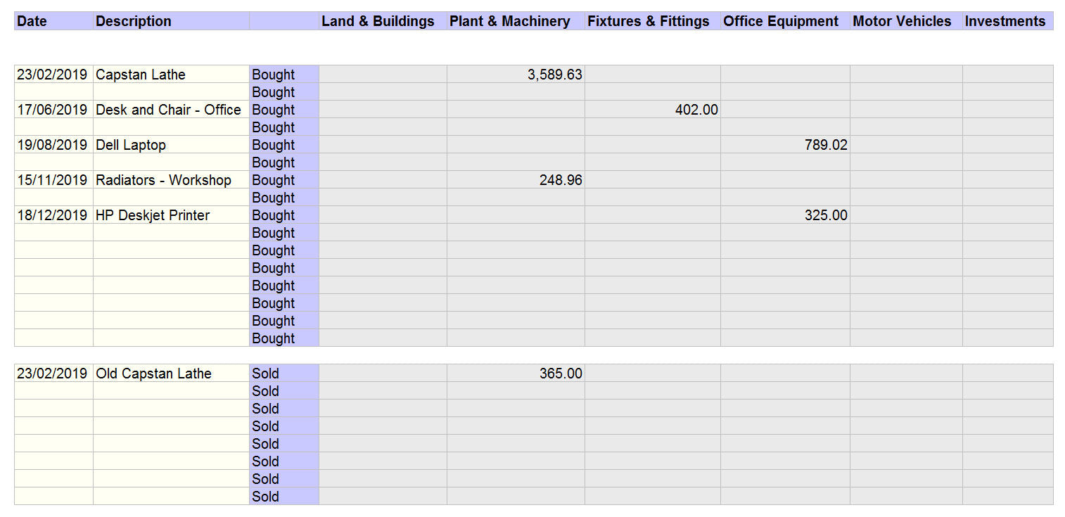 Accounting Spreadsheet for Mac with Fixed Assets