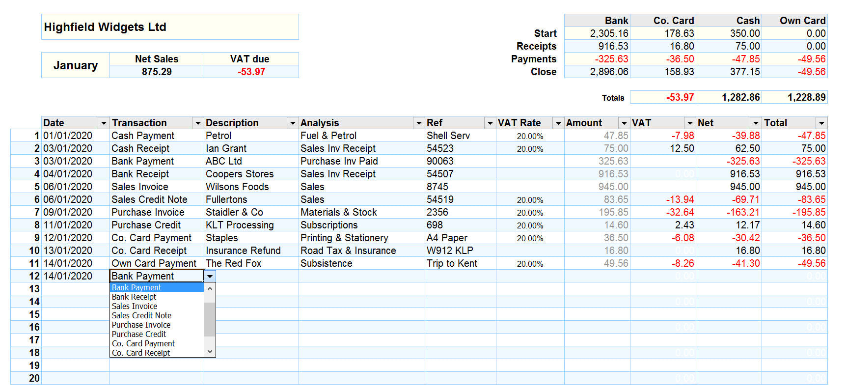 Accounting Spreadsheet for Mac with Payments