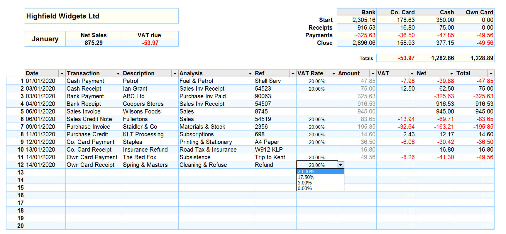 Accounting Spreadsheet for Mac with VAT