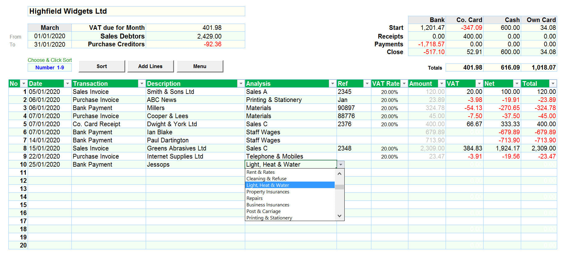 Accounting Spreadsheet with Analysis