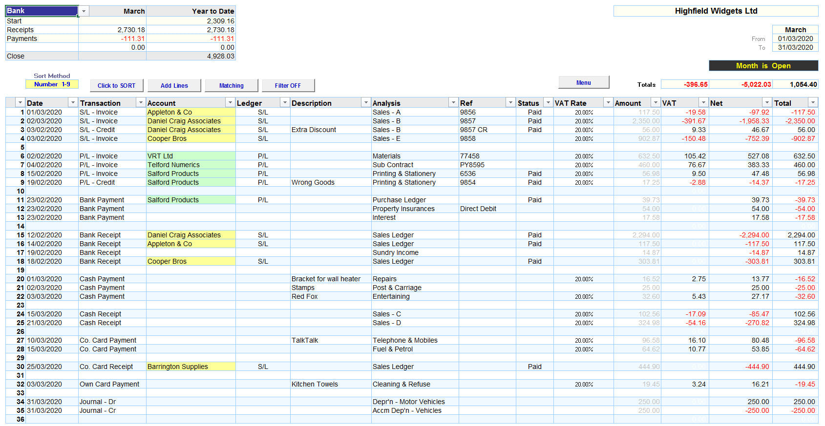 Excel Accounting Spreadsheet Template for a small business