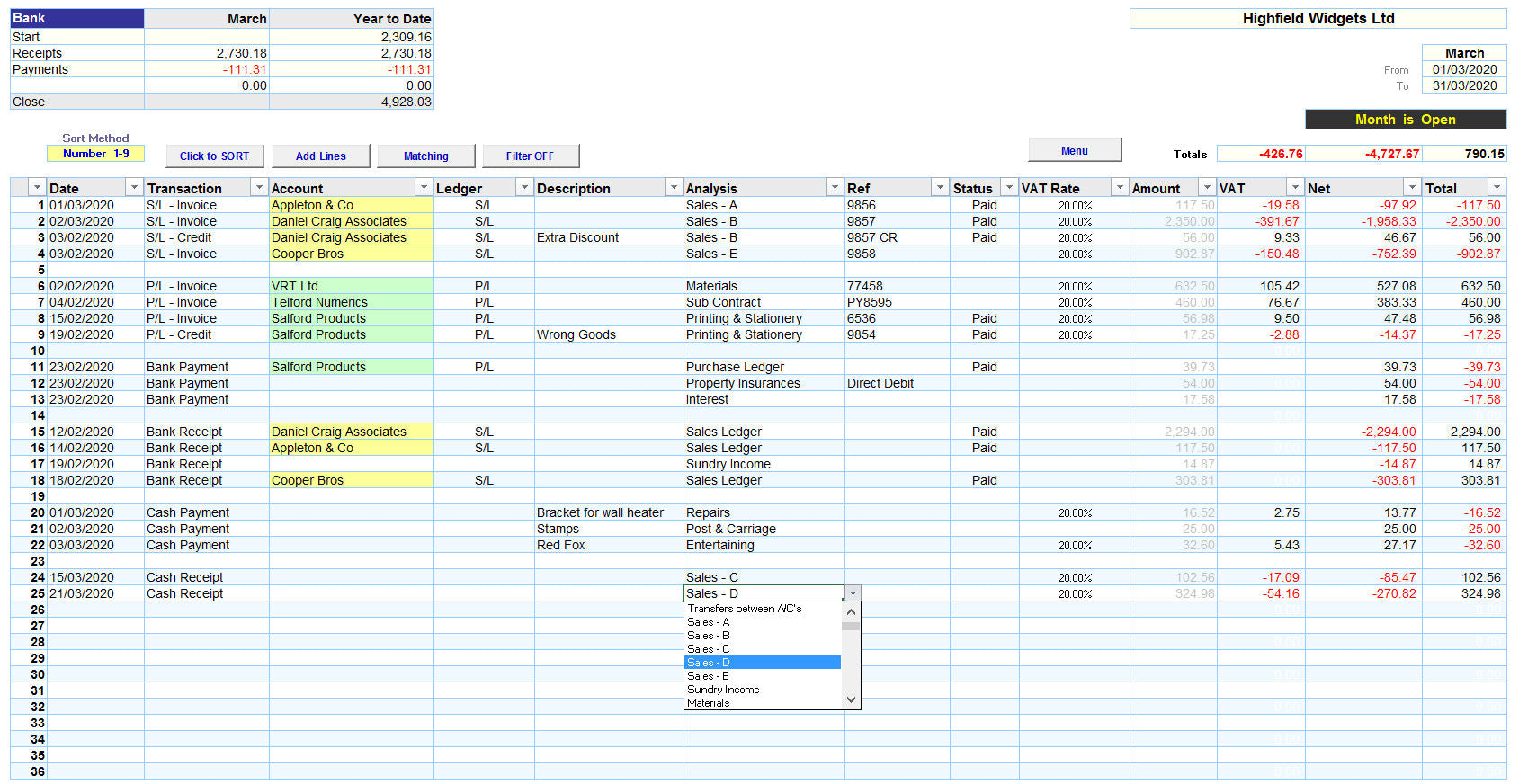 Excel Accounting Spreadsheet Template with Analysis