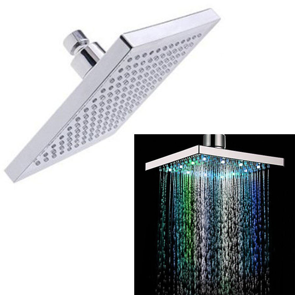 8 Inch Multi Color Changing Led Light Square Shaped Water Shower