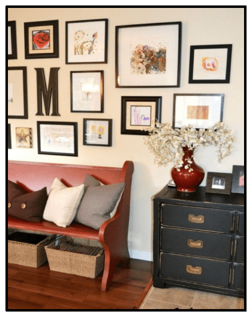 Framed art and photos for entryway