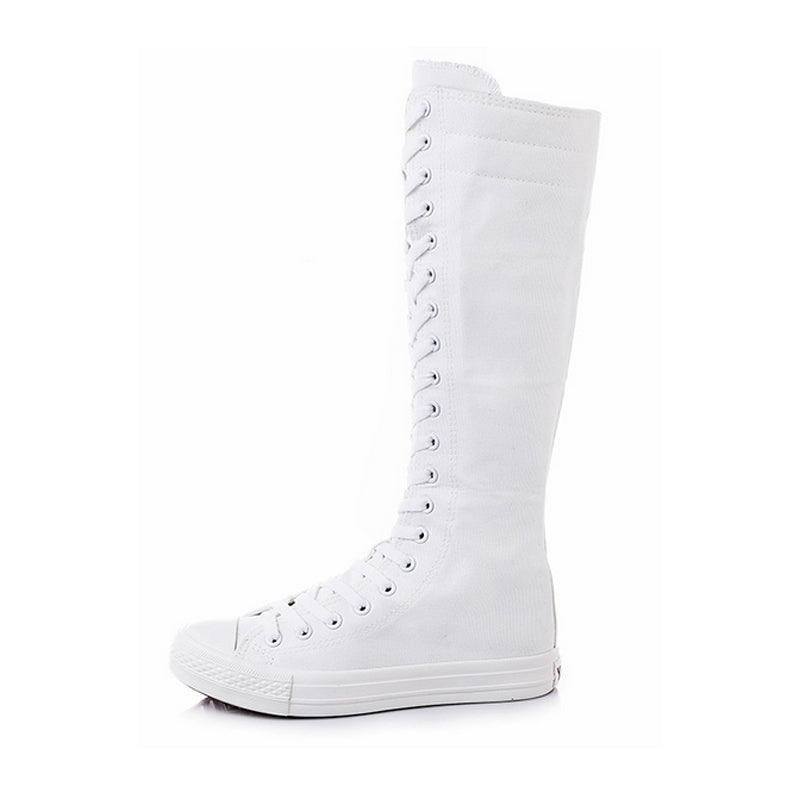 knee high canvas lace up boots