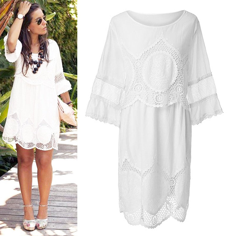 plus size white lace dress with sleeves