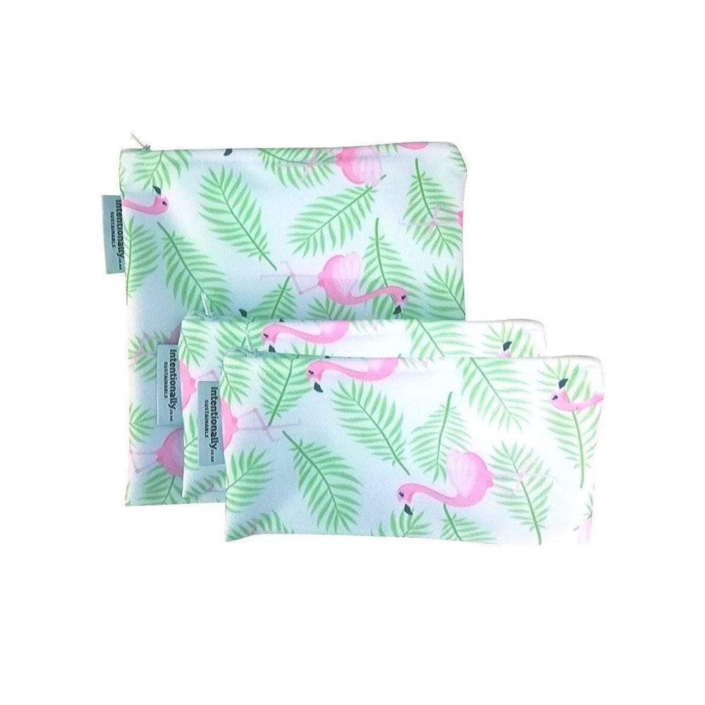 Intentionally Sustainable Ltd Sandwich and Snack Bag 3pc Reusable Set Flamingo