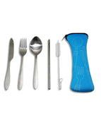Intentionally Sustainable Ltd Travel and Takeaway Reusable Cutlery Set with FREE Bonus Straw Blue