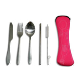 Intentionally Sustainable Ltd Travel and Takeaway Reusable Cutlery Set with FREE Bonus Straw Pink