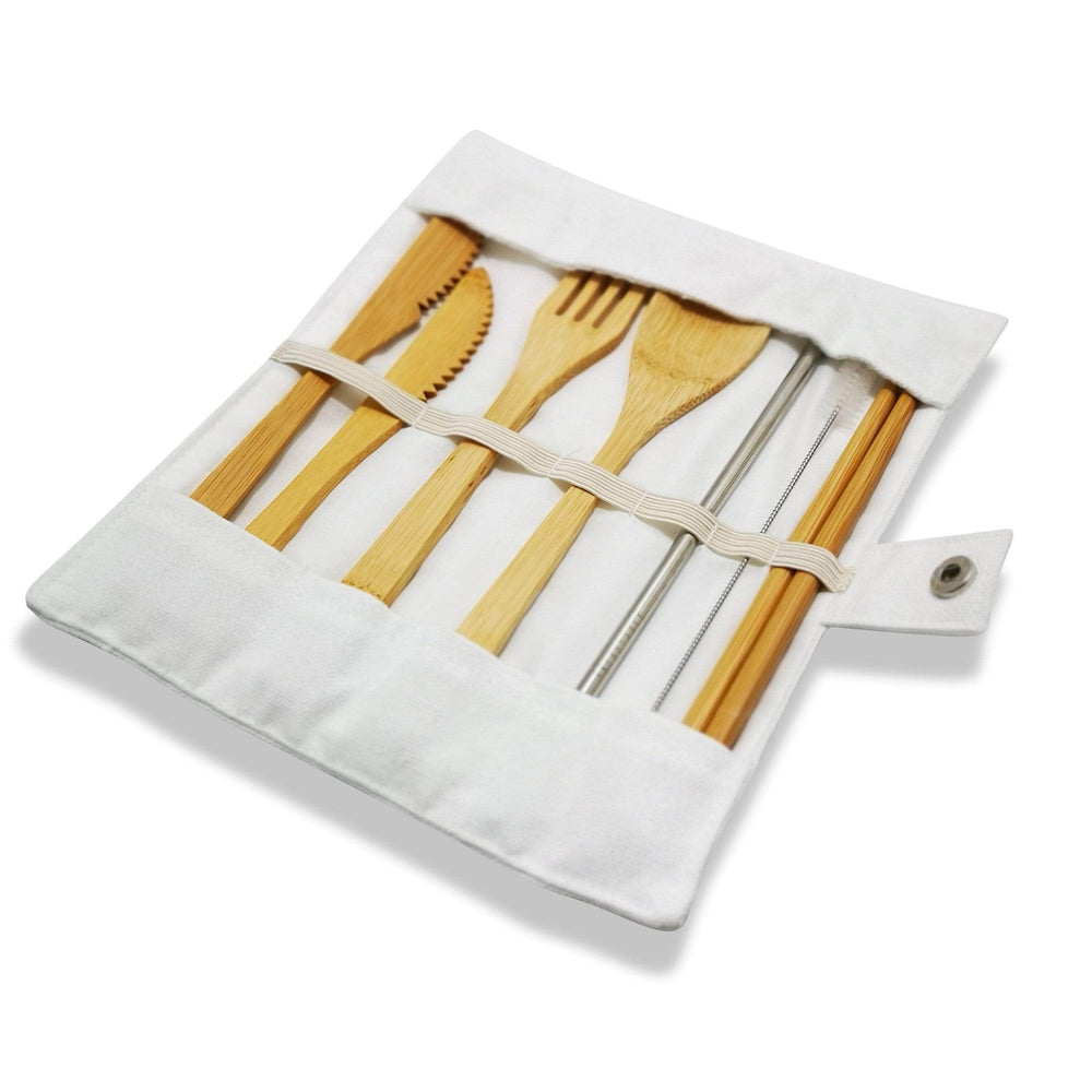 Intentionally Sustainable Ltd Eco-Friendly Bamboo Travel Cutlery Set White / Stainless Steel Straw