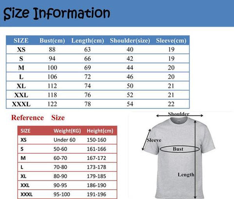 MILF (Man I Love Fishing) T-shirt size chart