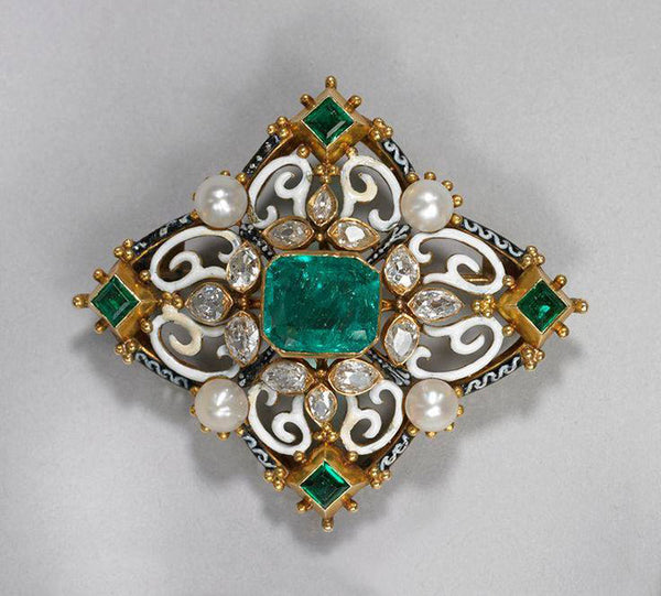 Pearl Emerald Diamond Brooch 