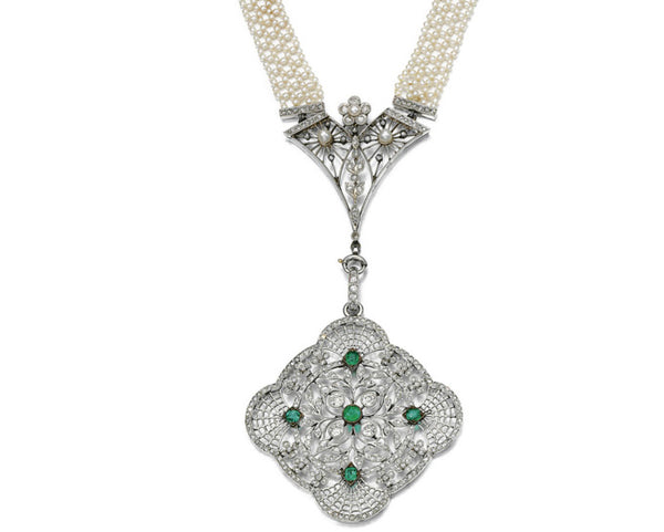Necklace Pearl Diamond Emerald