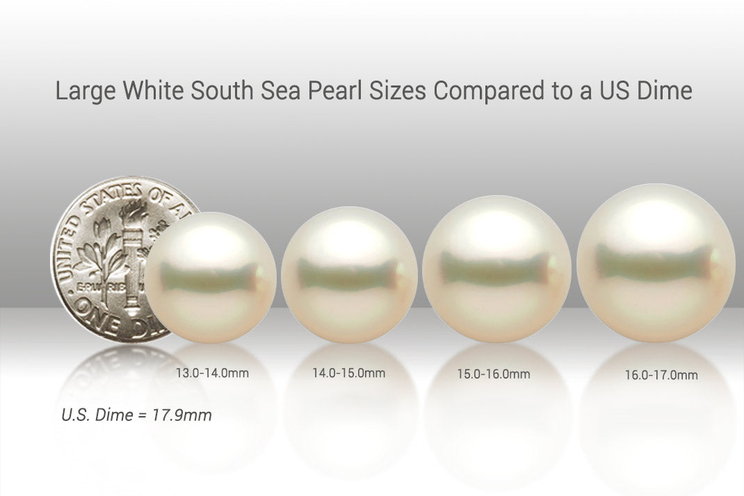 Large White South Sea Pearl Sizes vs a US Dime