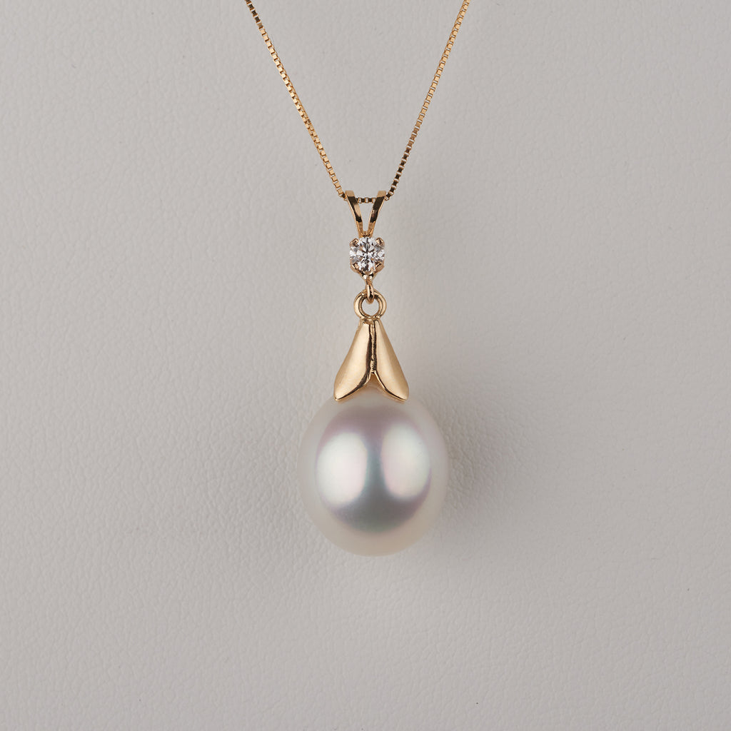 Custom White South Sea Pearl and Diamond Lily Pendant