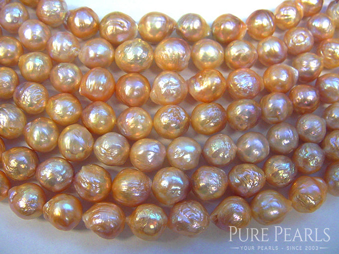 Kasumi-Style Metallic Golden And Pink Freshwater Pearl Necklaces On Sale!