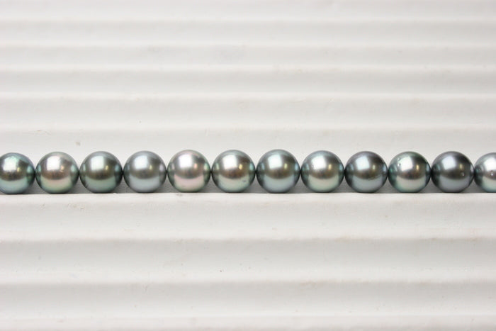 Section of Blue Tahitian Pearl Necklace Layout on Sorting Tray