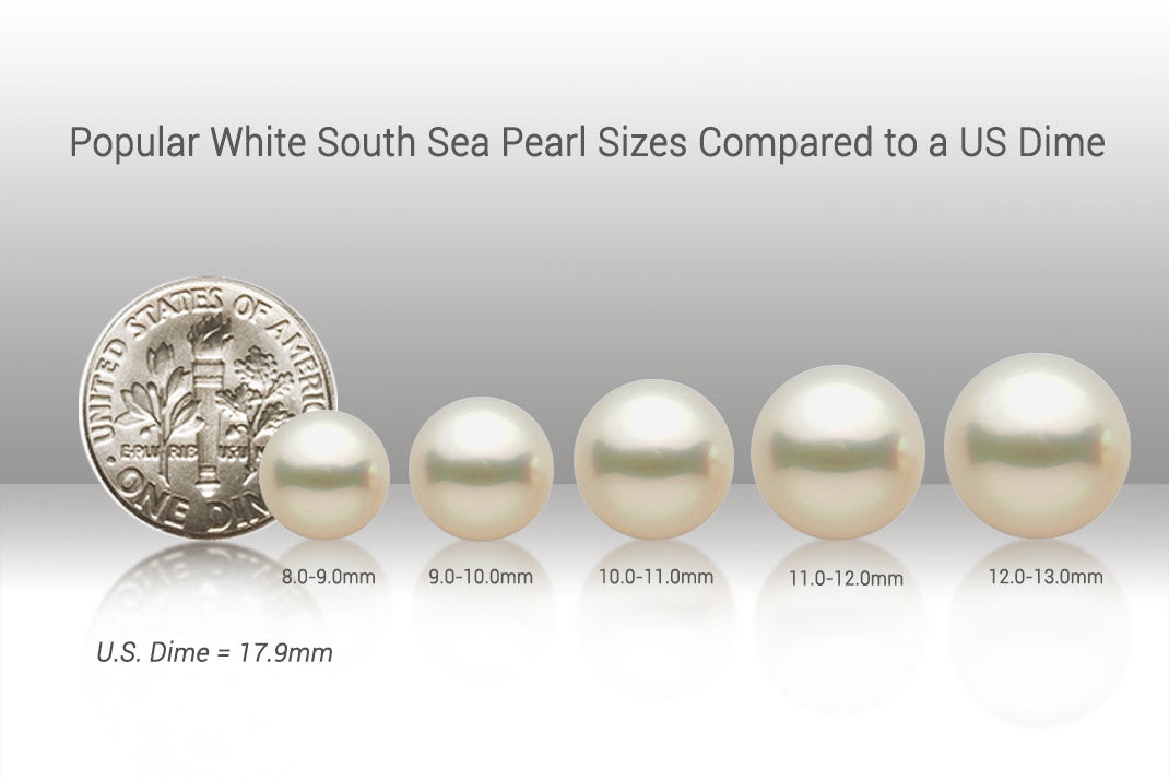 Popular White South Sea Pearls Compared to a US Dime