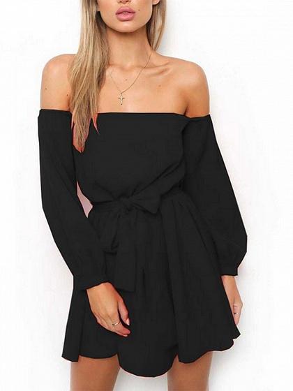 black mini dress off shoulder