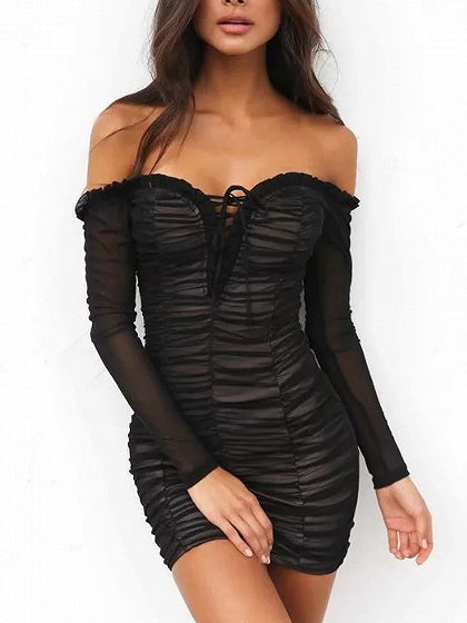 black off the shoulder ruched dress