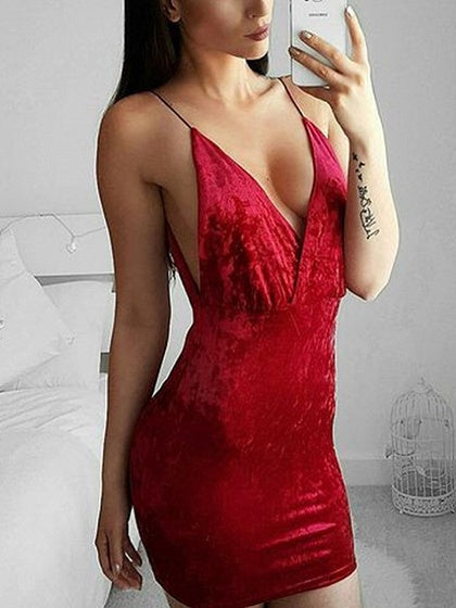 red spaghetti strap mini dress