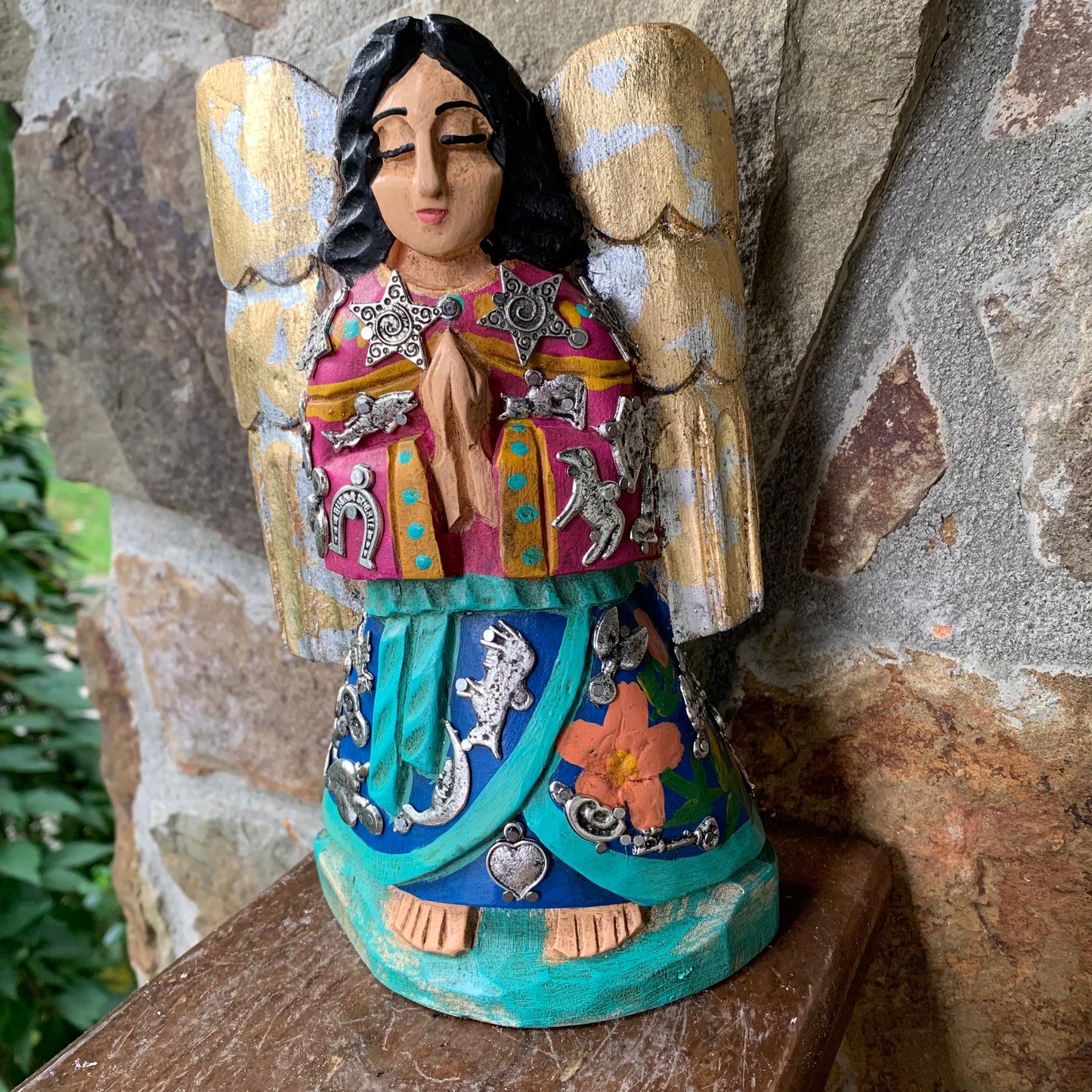 Wood Mexican Milagaros Guardian Angel Milagro charms